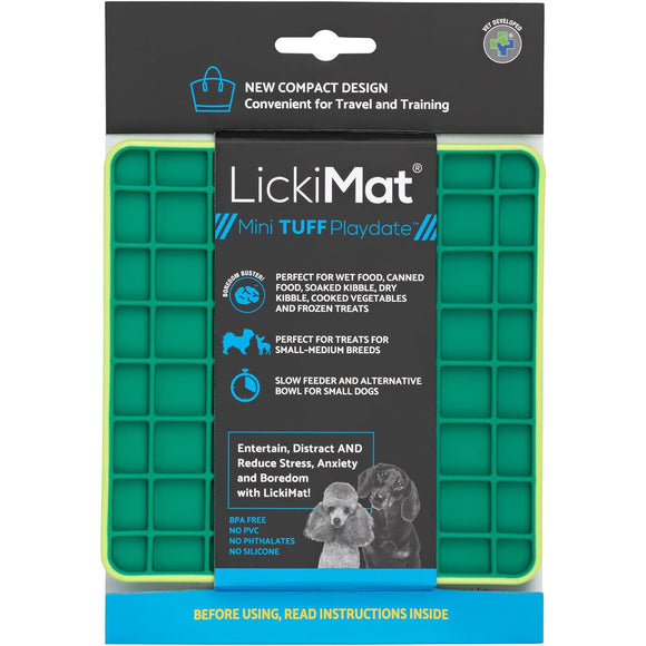 LickiMat Mini Tuff Playdate Green – Hard Checkered Licking Mat, Small Size, Durable Design