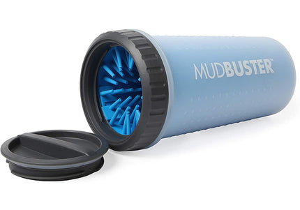Dexas Lidded Mudbuster Large – Silicone Paw Cleaner with Secure Lid, Blue, Size L