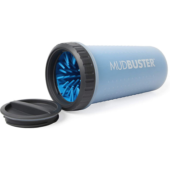 Dexas Lidded Mudbuster Large – Silicone Paw Cleaner with Secure Lid, Blue, Size L