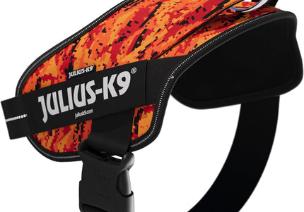 Julius-K9 Power & More Pixeljuice Harness – XXL Adjustable Dog Harness with Adaptive Leash Ring, Orange Pixels