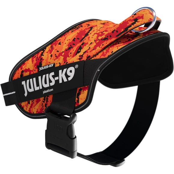 Julius-K9 Power & More Pixeljuice Harness – XXL Adjustable Dog Harness with Adaptive Leash Ring, Orange Pixels