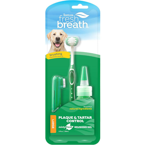 Tropiclean Oral Care Kit – Complete Tooth Cleaning Set, Medium and Large Breeds, Freshens Breath