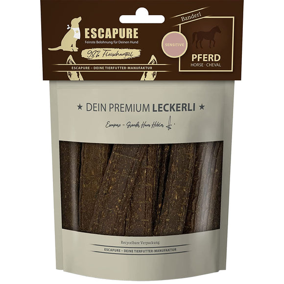Escapure Premium Pferd Banderl – Horse Meat Strips, Hypoallergenic Treats, 150g