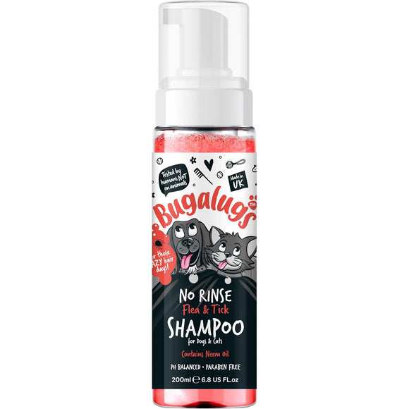 Bugalugs No Rinse Flea & Tick Shampoo 200ml – Dry Cleansing Formula, Insect Repellent Action