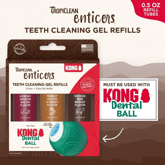 TropiClean Enticers Teeth Cleaning Gel Refills – 3x15ml Set, Effective Oral Hygiene Supplement