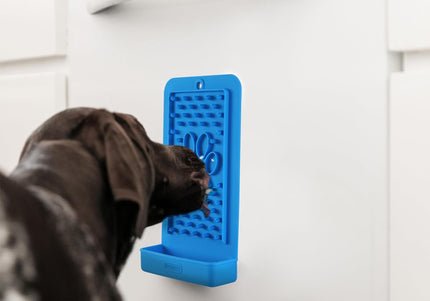 Dexas Snack & Distract Silicone Licking Mat with Pocket – Vertical Design, Blue