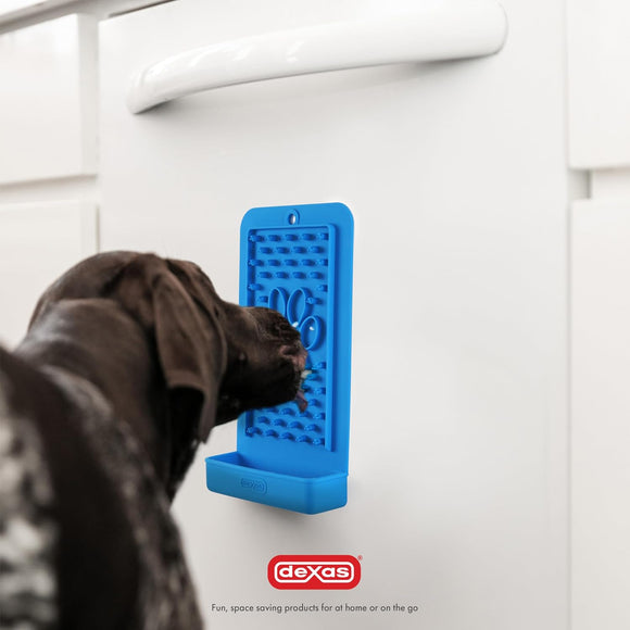 Dexas Snack & Distract Silicone Licking Mat with Pocket – Vertical Design, Blue