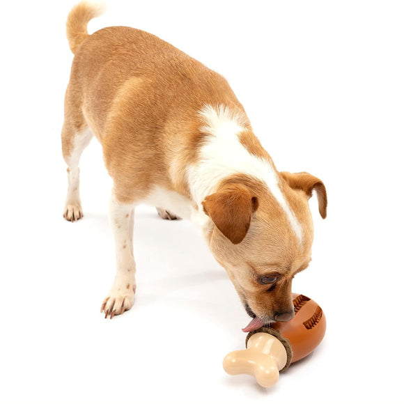 PetSafe Busy Buddy Chompin' Chicken Dog Chew Toy – Chicken Leg Shape, Small/Medium, Durable Design