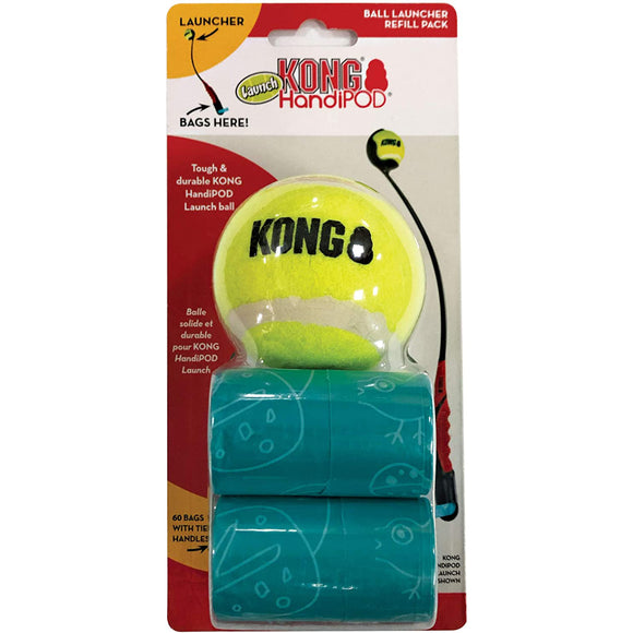 KONG HandiPOD Ball Launcher Refill Pack – Tennis Ball Plus 4 Rolls Durable Waste Bags