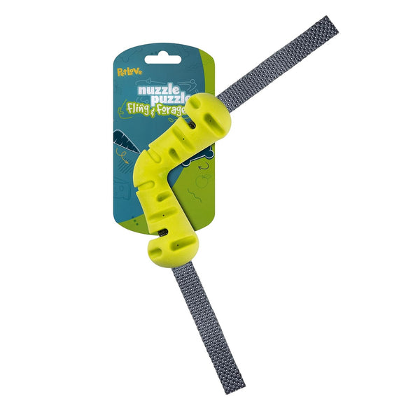 Nuzzle Puzzle Fling N Forage Dart 30cm Rubber Toy – Handles, Treat Dispensing, Interactive Play