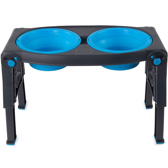 Dexas Adjustable Height Feeder – Elevated Double Bowl Stand, Blue, Customizable Levels