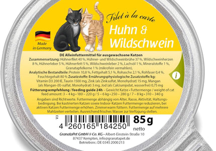 GranataPet Filet à la Carte Chicken and Wild Boar – Juicy Wet Cat Food Fillets, 6x85g