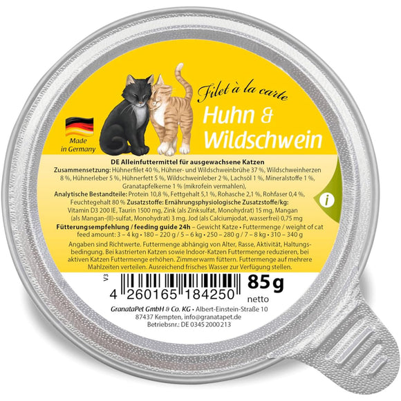 GranataPet Filet à la Carte Chicken and Wild Boar – Juicy Wet Cat Food Fillets, 6x85g
