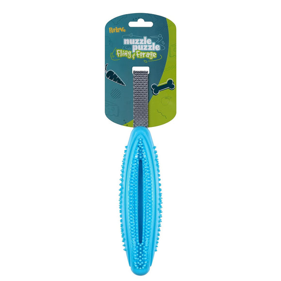 Nuzzle Puzzle Fling N Forage Stick – Rubber Dog Toy with Handle, Durable Treat Dispenser