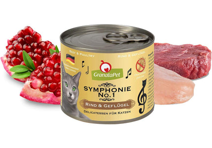 GranataPet Symphonie No. 1 Cat Food – High-Meat Beef and Poultry, 6x 200g Cans