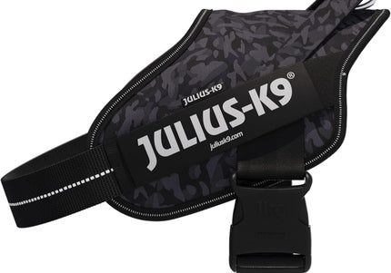 Julius-K9 Power & More Harness Night Camo – Adaptive Leash Ring, Black Camouflage, XXL Size