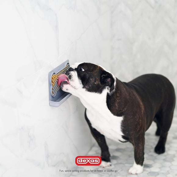 Dexas Snack & Distract Silicone Licking Mat with Pocket – Horizontal Blue, Calming Design