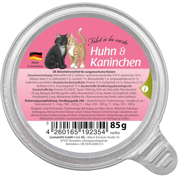 GranataPet Filet à la Carte Chicken and Rabbit Wet Cat Food – Tender Fillets in Natural Sauce, 6x85g