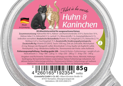 GranataPet Filet à la Carte Chicken and Rabbit Wet Cat Food – Tender Fillets in Natural Sauce, 85g