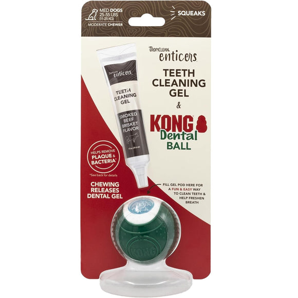 TropiClean Enticers KONG Dental Ball Set – Dog Teeth Cleaning Gel with Small KONG Ball