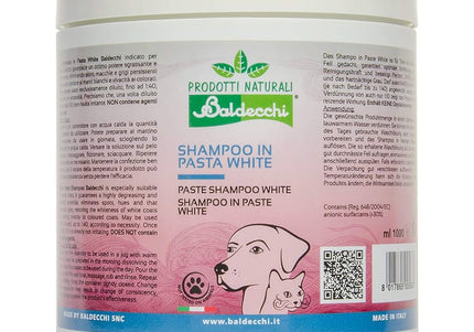 Baldecchi White Shampoo in Paste 1L – Concentrated Formula for Brilliant Light Coats, Highly Efficient
