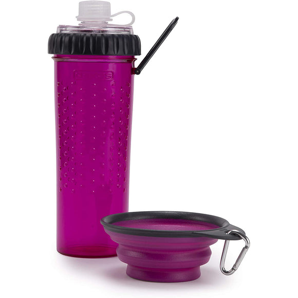 Dexas Snack-Duo Dual-Chamber Bottle – Food and Water Storage with Silicone Bowl, Fuchsia