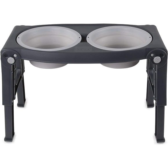 Dexas Adjustable Height Feeder – Elevated Double Bowl Stand, Blue, Customizable Levels