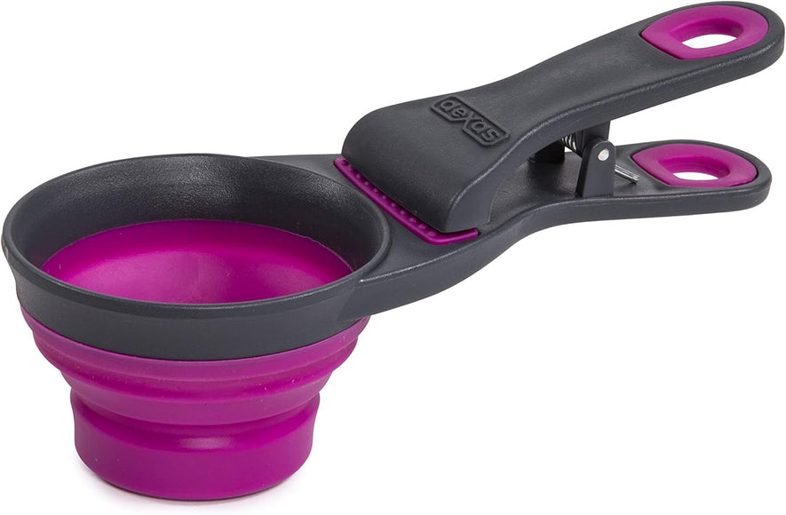 Dexas Collapsible KlipScoop 3in1 Medium 237ml – Foldable Food Scoop with Bag Clip, Purple