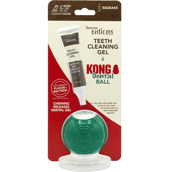 TropiClean Enticers KONG Dental Ball Set – Dog Teeth Cleaning Gel with Small KONG Ball