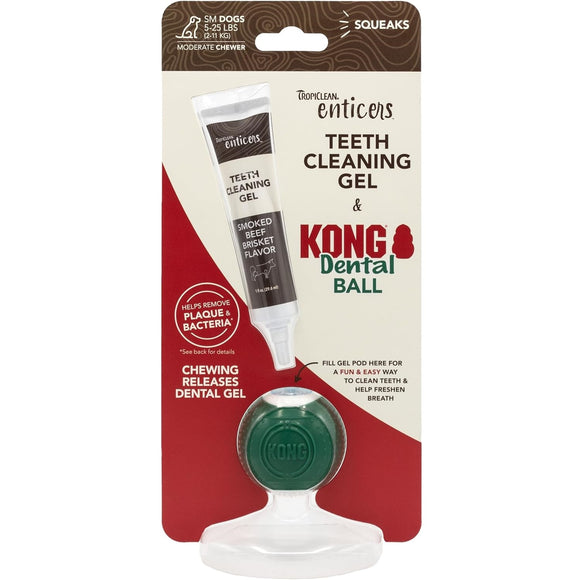 TropiClean Enticers KONG Dental Ball Set – Dog Teeth Cleaning Gel with Small KONG Ball