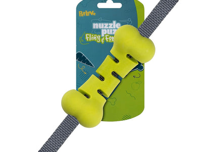 Nuzzle Puzzle Fling N Forage Bone 36cm – Rubber Bone with Handles, Versatile Fetch and Treat Toy