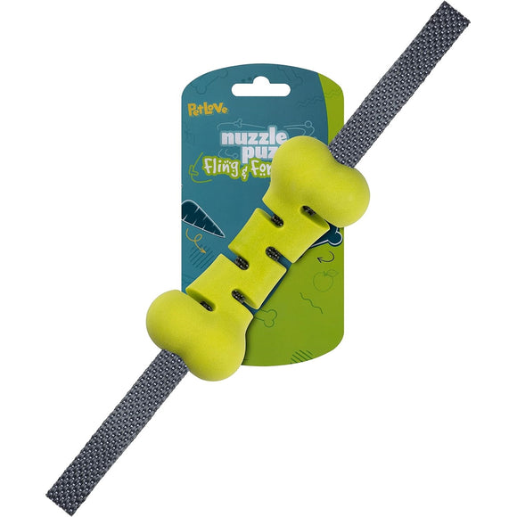 Nuzzle Puzzle Fling N Forage Bone 36cm – Rubber Bone with Handles, Versatile Fetch and Treat Toy