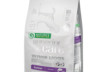 Nature’s Protection Superior Care White Dogs Junior Salmon Kibble – Hypoallergenic Formula, 1.5kg