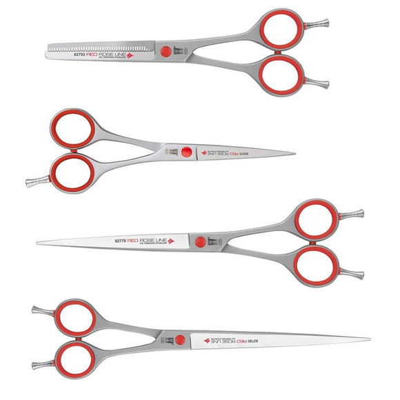 Witte Red Rose Line Professional Scissor Set – 3 Grooming Shears Plus Thinning Scissors in Case
