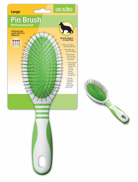 Andis Pin Brush – Oval Grooming Brush with Metal Pins, Medium Size, Gentle Detangling