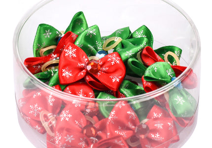 Blovi Christmas Grooming Bows – Red and Green Snowflake Pattern, 25 Pack Festive Set