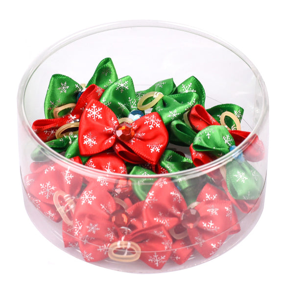 Blovi Christmas Grooming Bows – Red and Green Snowflake Pattern, 25 Pack Festive Set