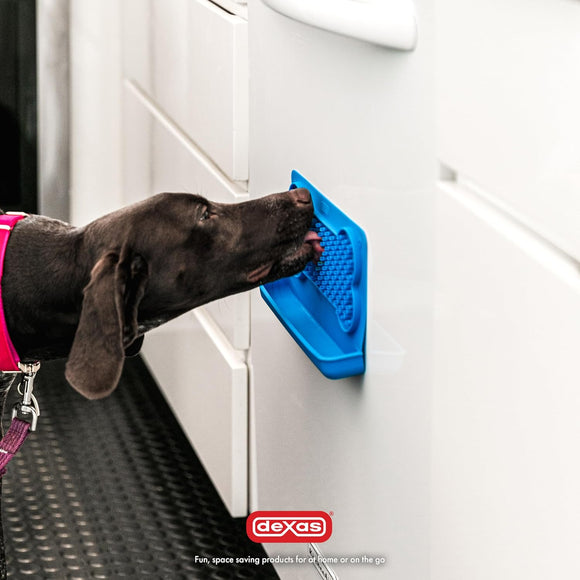 Dexas Snack & Distract Silicone Licking Mat with Pocket – Horizontal Blue, Calming Design