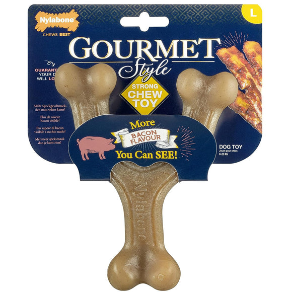 Nylabone Gourmet Wishbone Bacon Chew – Durable Large Dog Toy with Intense Bacon Flavor