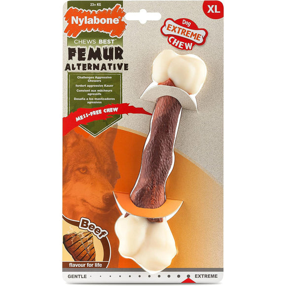 Nylabone Extreme Femur Bone Beef – Real Bone-Shaped Chew, Beef Scent, XL Durable Treat
