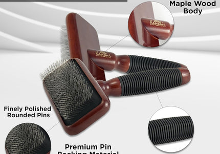 Kenchii Slicker Brush – Elegant Maple Wood Grooming Brush, Large Size, Ergonomic Design