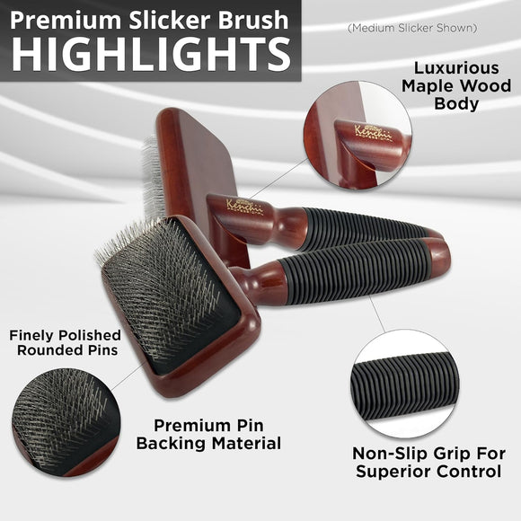 Kenchii Slicker Brush – Elegant Maple Wood Grooming Brush, Large Size, Ergonomic Design