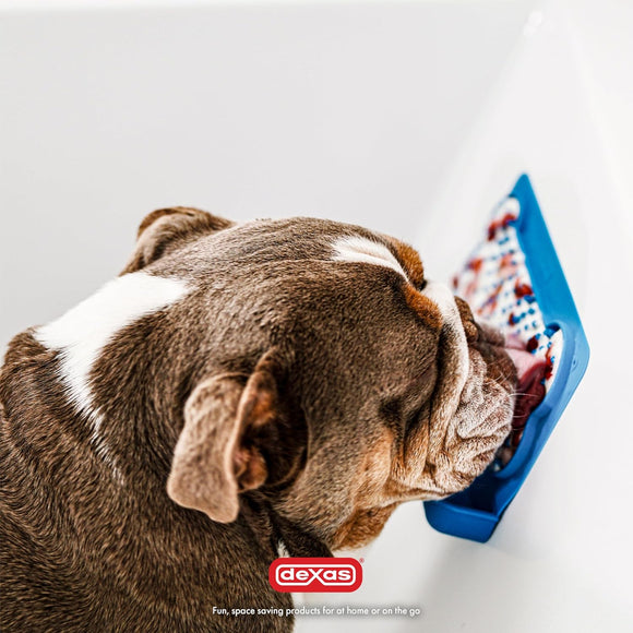 Dexas Snack & Distract Silicone Licking Mat with Pocket – Horizontal Blue, Calming Design
