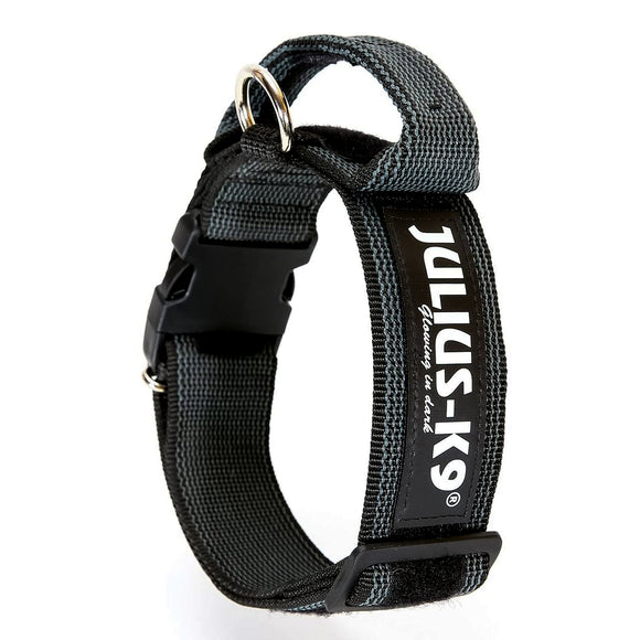 Julius K9 Color&Gray Collar with Handle – 40mm Wide, Safety Lock, Black, Durable Design