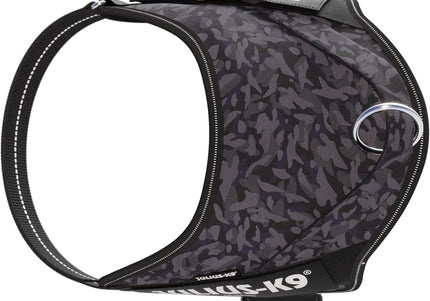 Julius-K9 Power & More Harness Night Camo – Adaptive Leash Ring, Black Camouflage, XXL Size
