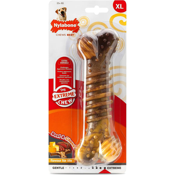 Nylabone Extreme Texture Beef and Cheese Bone – XL Dental Chew, Durable Flavor-Infused Design