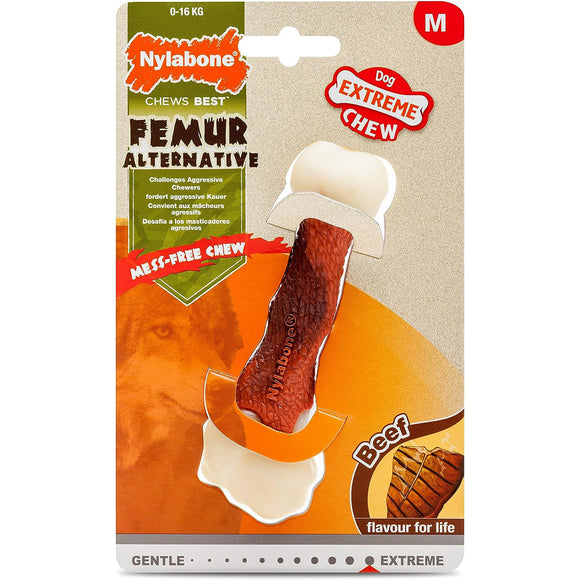 Nylabone Extreme Femur Bone Beef – Real Bone-Shaped Chew, Beef Scent, XL Durable Treat