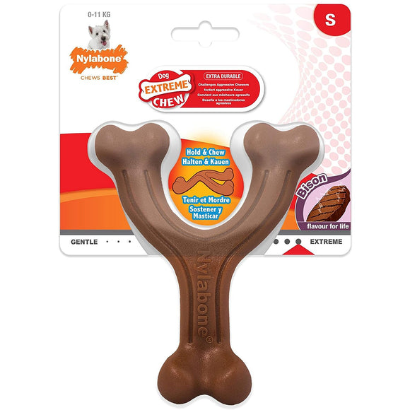 Nylabone Extreme Wishbone Bison Chew – Durable Large Dog Toy with Realistic Bison Flavor
