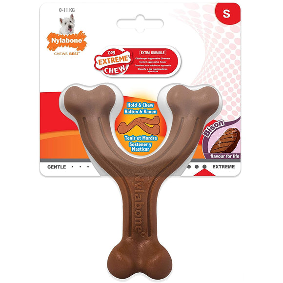 Nylabone Extreme Wishbone Bison Chew – Durable Large Dog Toy with Realistic Bison Flavor