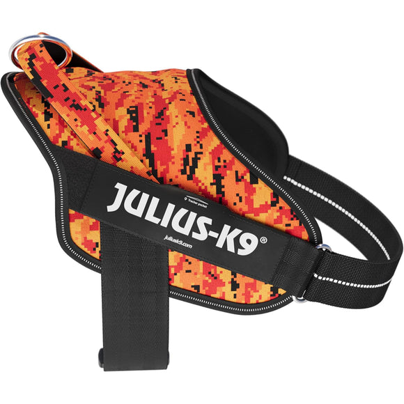 Julius-K9 Power & More Pixeljuice Harness – XXL Adjustable Dog Harness with Adaptive Leash Ring, Orange Pixels